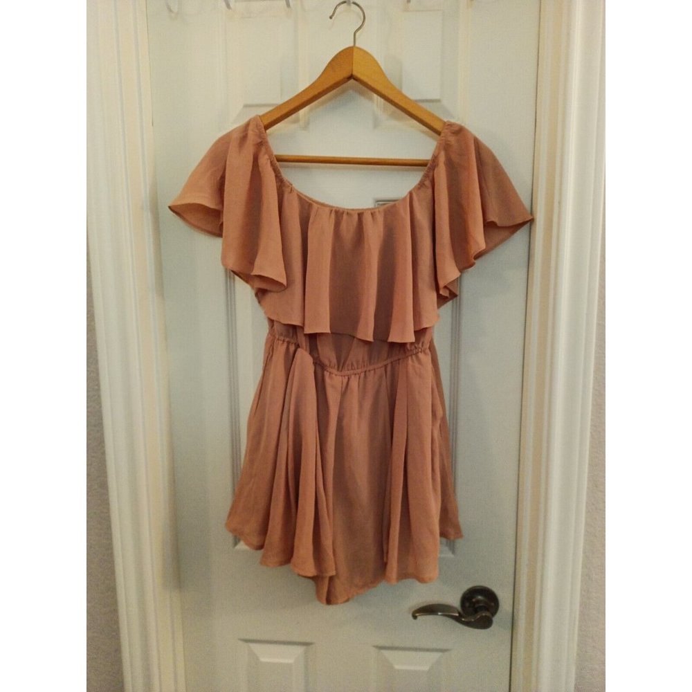 Women's Ava Elegant Classy Pleated Front Tan Romper With Pockets Size 10